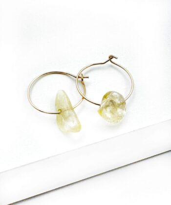 gule krystal creoler på hvid baggrung