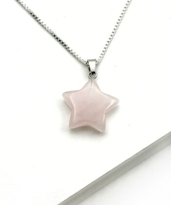 lyserød krystalstjerne på sølv kæde