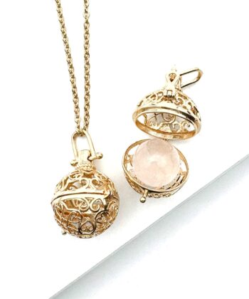 Engleklokke - Gylden m. Rosenkvarts kugle