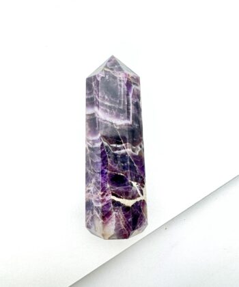 Mørk lilla ametyst spids på hvid baggrund