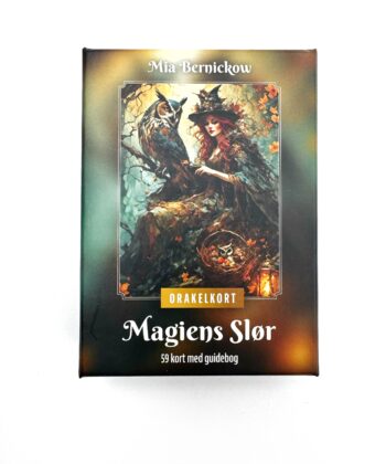 Orakelkort Magiens Slør 59 kort med guidebog på hvid baggrund