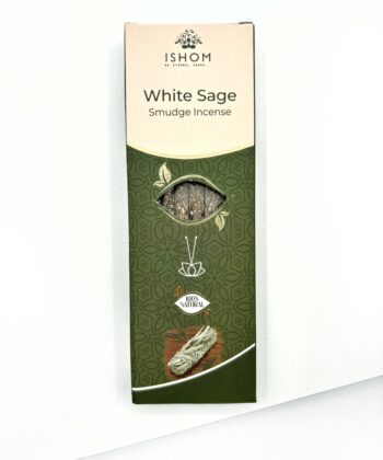 Grøn pakke Røgelsespinde med duften af White Sage på hvid baggrund